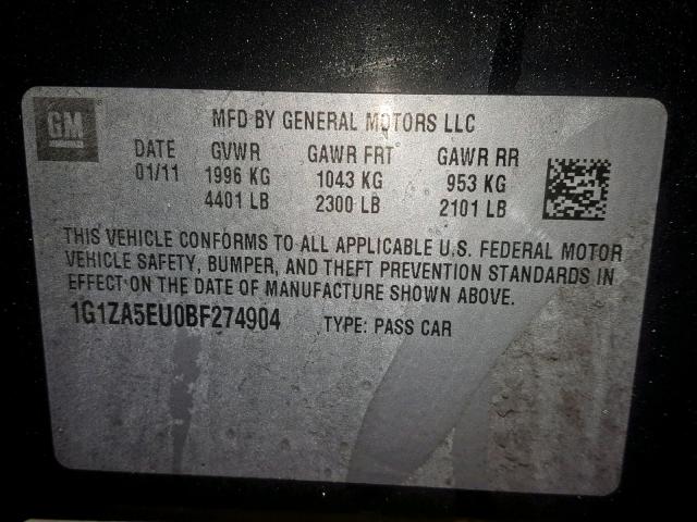 1G1ZA5EU0BF274904 - 2011 CHEVROLET MALIBU LS Schwarz Foto 10