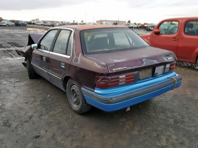 1P3XP48D3LN138597 - 1990 PLYMOUTH SUNDANCE MAROON photo 3