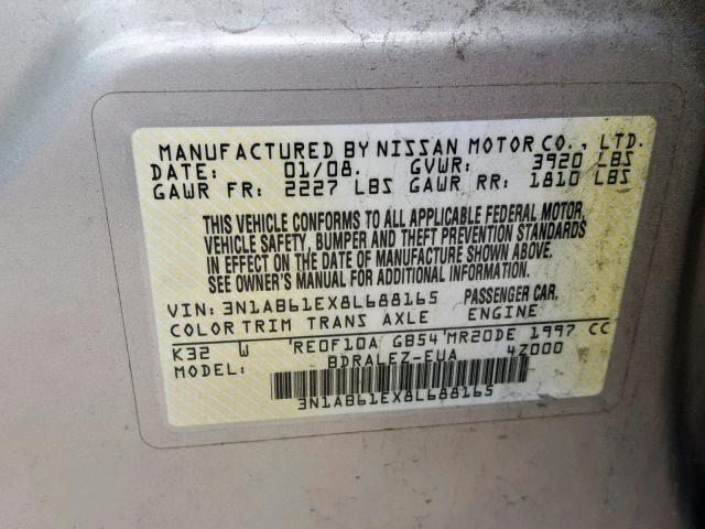 3N1AB61EX8L688165 - 2008 NISSAN SENTRA 2.0 GOLD photo 10