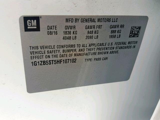 1G1ZB5ST5HF107102 - 2017 CHEVROLET MALIBU LS WHITE photo 10