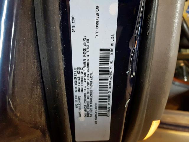 4S3BH675147635991 - 2004 SUBARU LEGACY OUT BLUE photo 10