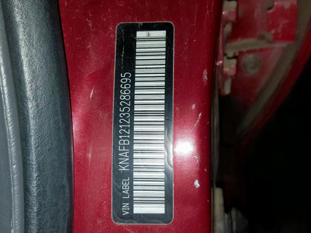 KNAFB121235286695 - 2003 KIA SPECTRA BA RED photo 10