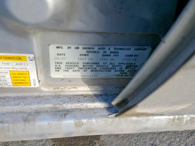 KL1TD56628B014144 - 2008 CHEVROLET AVEO BASE Gümüş foto 10