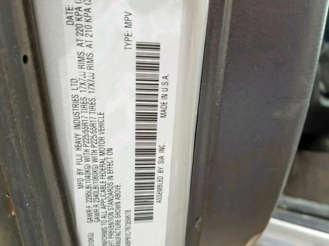 4S4BP61C767359678 - 2006 SUBARU LEGACY OUT SILVER photo 10