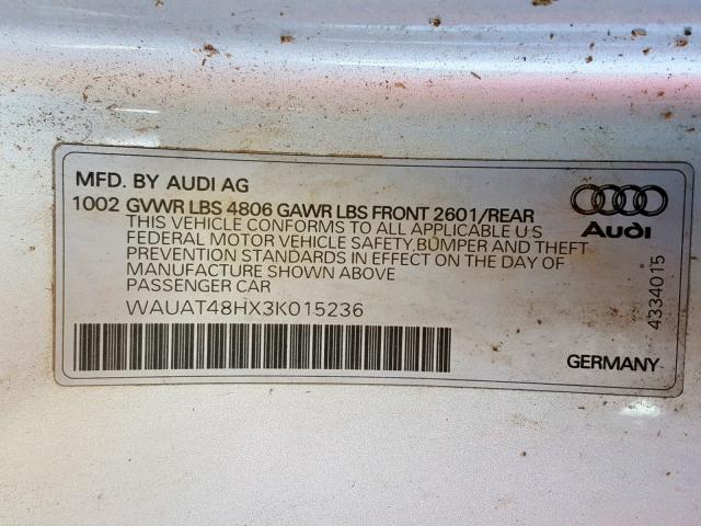 WAUAT48HX3K015236 - 2003 AUDI A4 3.0 CAB SILVER photo 10