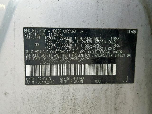 JTLKE50E091092824 - 2009 TOYOTA SCION XB Күміс фото 10