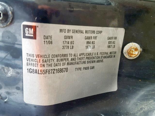 1G8AL55F87Z168670 - 2007 SATURN ION LEVEL SILVER photo 10