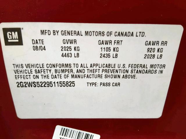 2G2WS522951155825 - 2005 PONTIAC GRAND PRIX მუქწითელი ფოტო 10