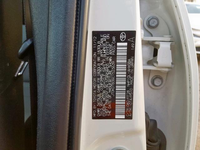 JTDKDTB36C1523639 - 2012 TOYOTA PRIUS C WHITE photo 10