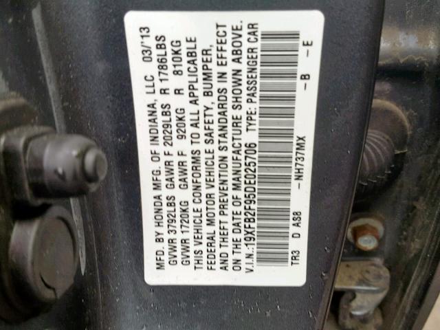 19XFB2F95DE025706 - 2013 HONDA CIVIC EXL GRAY photo 10