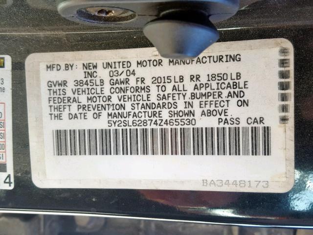 5Y2SL62874Z465530 - 2004 PONTIAC VIBE BLACK photo 10