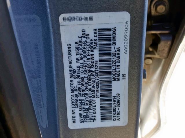 2T1KR32E73C078276 - 2003 TOYOTA MATRIX 蓝色 照片 10