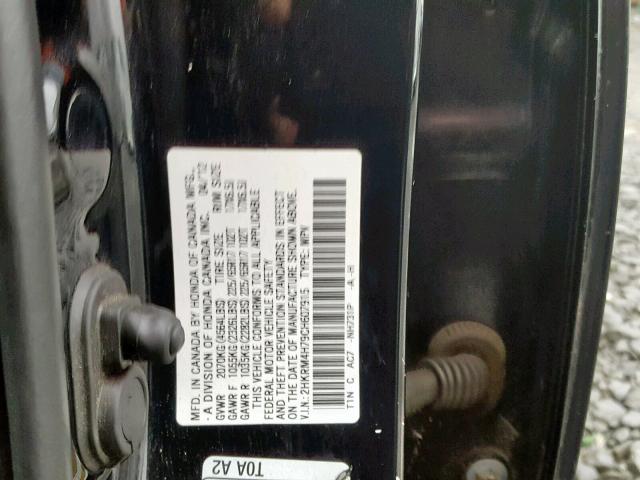 2HKRM4H79CH607915 - 2012 HONDA CR-V EXL BLACK photo 10