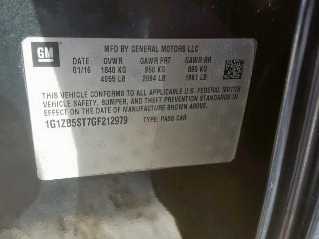 1G1ZB5ST7GF212979 - 2016 CHEVROLET MALIBU LS შავი ფოტო 10