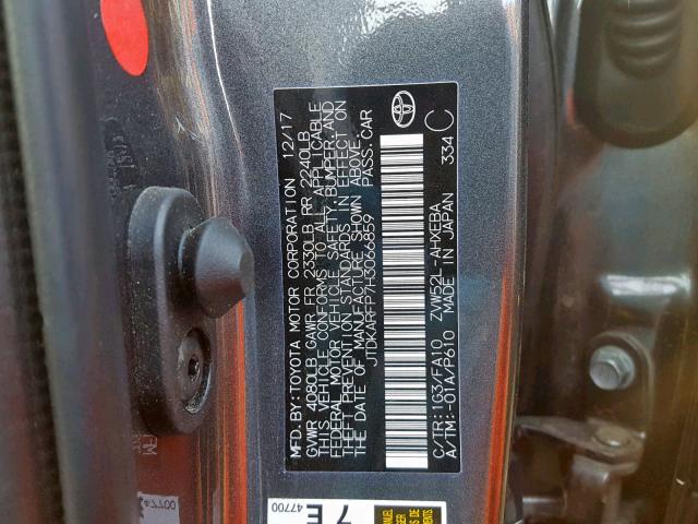 JTDKARFP7H3066859 - 2017 TOYOTA PRIUS PRIM ნაცრისფერი ფოტო 10