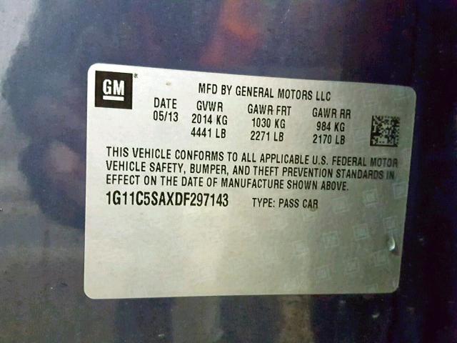 1G11C5SAXDF297143 - 2013 CHEVROLET MALIBU 1LT BLUE photo 10