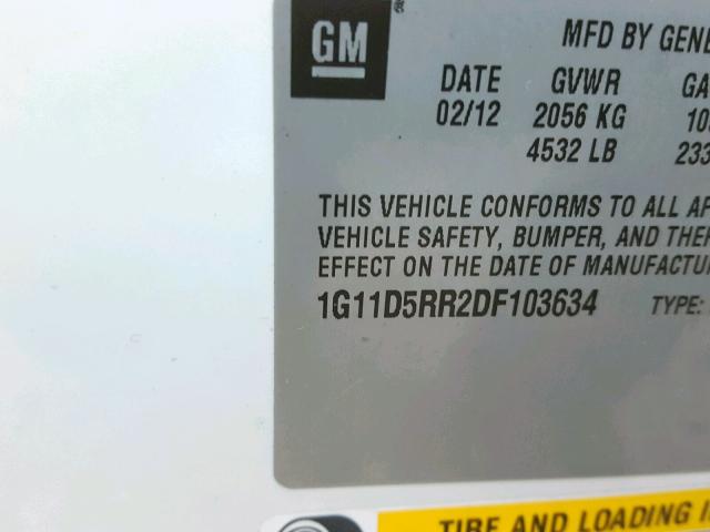 1G11D5RR2DF103634 - 2013 CHEVROLET MALIBU 1LT 白色 照片 10