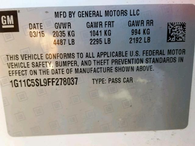 1G11C5SL9FF278037 - 2015 CHEVROLET MALIBU 1LT 白色 照片 10