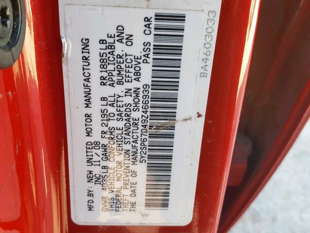 5Y2SP67049Z466939 - 2009 PONTIAC VIBE RED photo 10