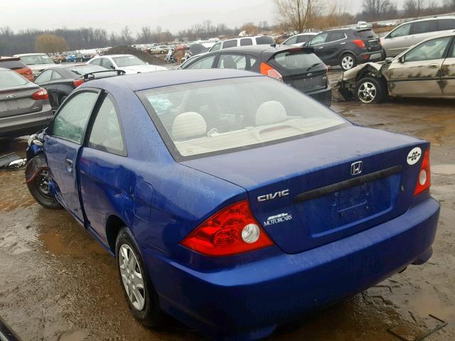 1HGEM221X4L007345 - 2004 HONDA CIVIC DX V BLUE photo 3