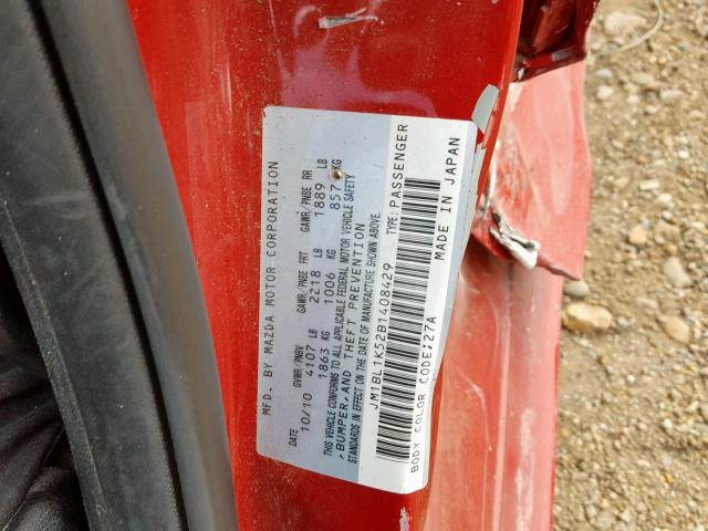 JM1BL1K52B1408429 - 2011 MAZDA 3 S RED photo 10