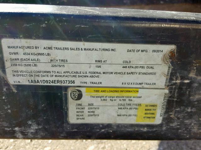 1A9A1D924ER937356 - 2011 TRAIL KING TRAILER BLACK photo 10