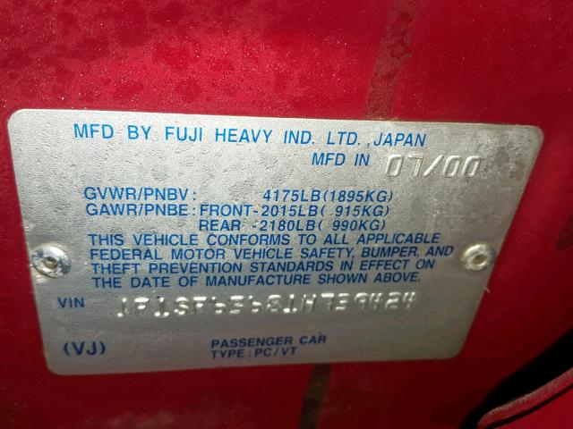 JF1SF65681H739424 - 2001 SUBARU FORESTER S Qırmızı foto 10