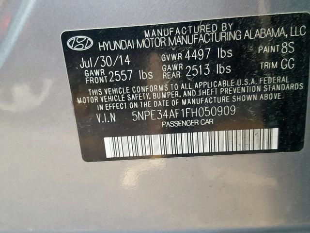 5NPE34AF1FH050909 - 2015 HYUNDAI SONATA SPO SILVER photo 10