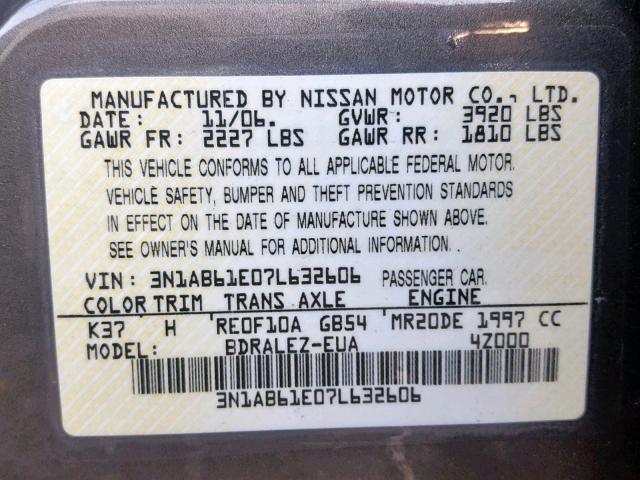 3N1AB61E07L632606 - 2007 NISSAN SENTRA 2.0 GOLD photo 10