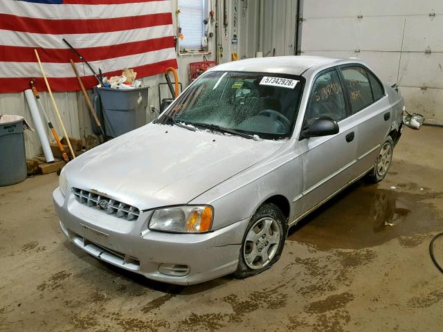 KMHCG45C22U317157 - 2002 HYUNDAI ACCENT GL SILVER photo 2