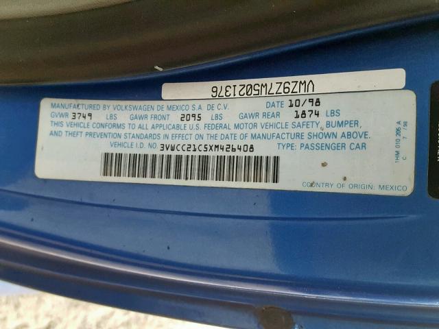 3VWCC21C5XM426408 - 1999 VOLKSWAGEN NEW BEETLE BLUE photo 10