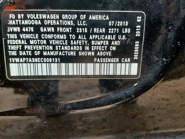 1VWAP7A38EC009131 - 2014 VOLKSWAGEN PASSAT S BLACK photo 10