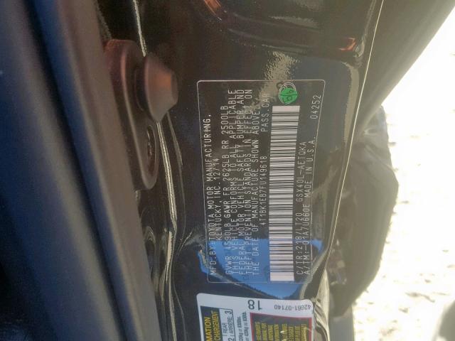 4T1BK1EB7FU149618 - 2015 TOYOTA AVALON XLE BLACK photo 10