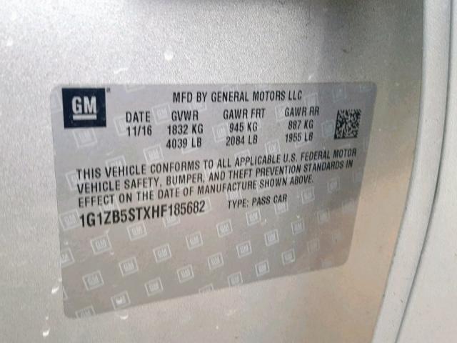 1G1ZB5STXHF185682 - 2017 CHEVROLET MALIBU LS SILVER photo 10