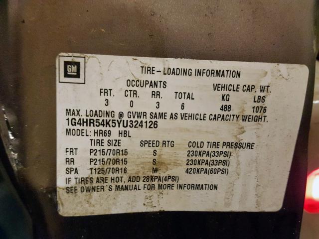 1G4HR54K5YU324126 - 2000 BUICK LESABRE LI TAN photo 10