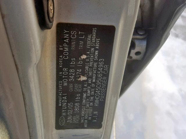 KMHCG45C95U654963 - 2005 HYUNDAI ACCENT GL SILVER photo 10