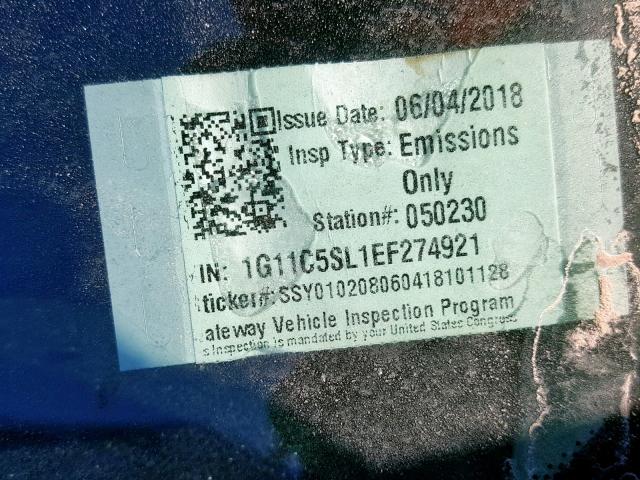 1G11C5SL1EF274921 - 2014 CHEVROLET MALIBU 1LT BLACK photo 10