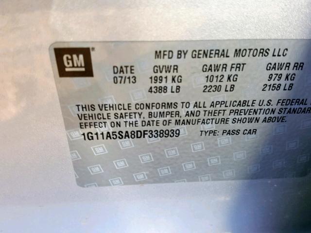 1G11A5SA8DF338939 - 2013 CHEVROLET MALIBU LS SILVER photo 10