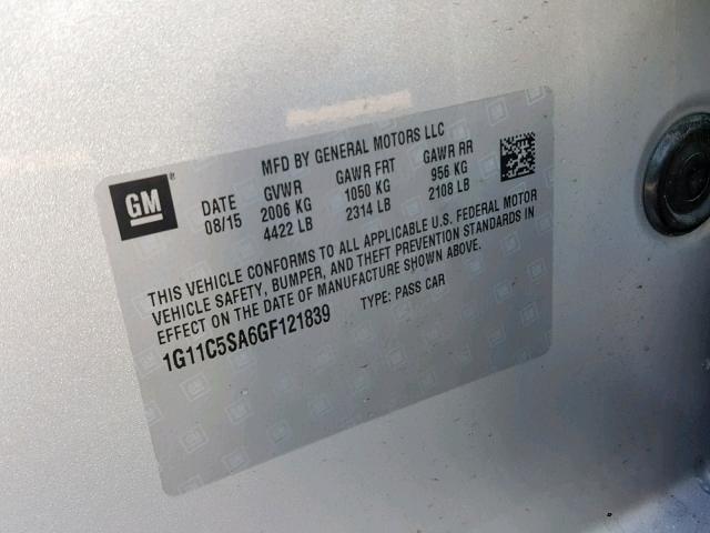 1G11C5SA6GF121839 - 2016 CHEVROLET MALIBU LIM 灰色 照片 10