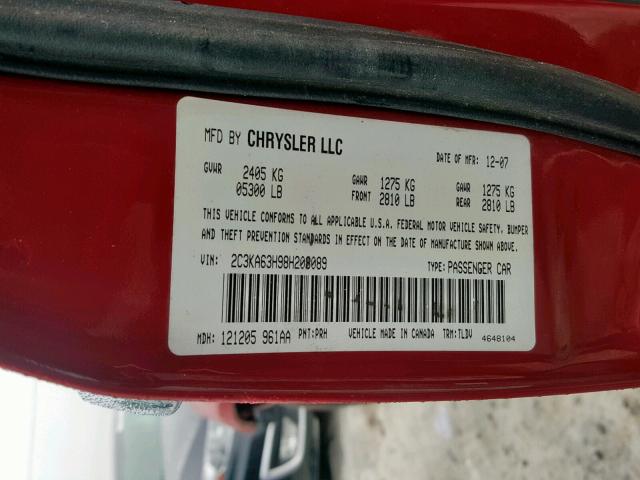 2C3KA63H98H208089 - 2008 CHRYSLER 300C RED photo 10