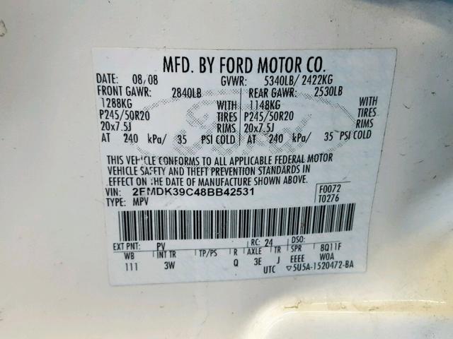 2FMDK39C48BB42531 - 2008 FORD EDGE LIMIT RED photo 10