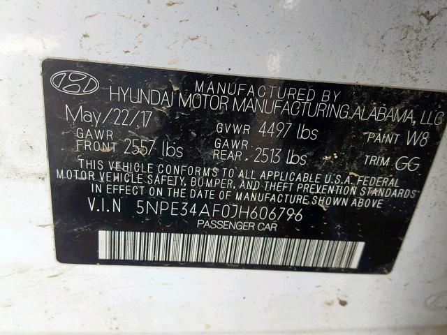 5NPE34AF0JH606796 - 2018 HYUNDAI SONATA SPO WHITE photo 10