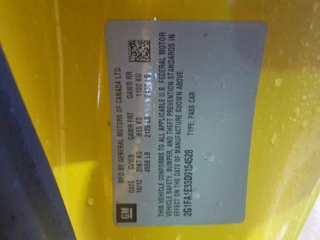 2G1FA1E33D9154528 - 2013 CHEVROLET CAMARO LS YELLOW photo 10