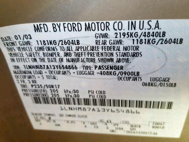 1LNHM87A13Y654866 - 2003 LINCOLN LS SILVER photo 10