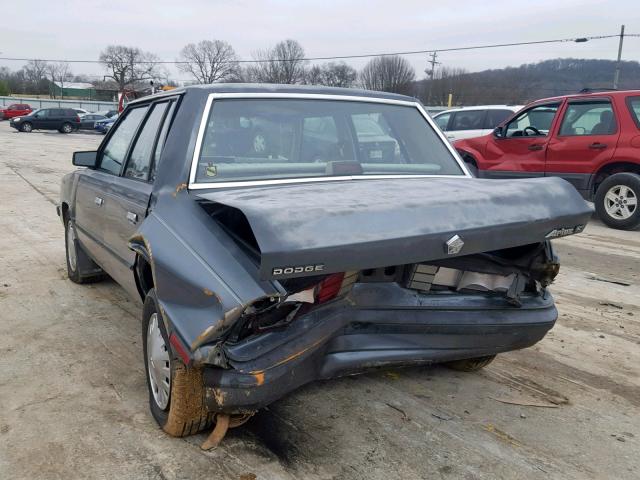 1B3BD26D2HC130070 - 1987 DODGE ARIES BLUE photo 3