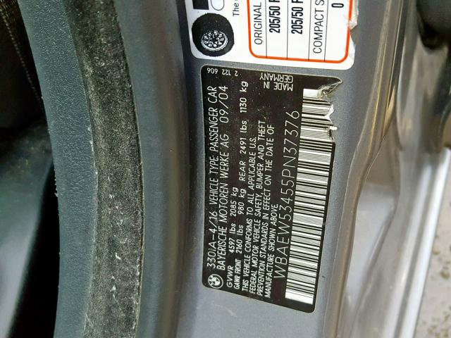 WBAEW53455PN37376 - 2005 BMW 330 XI SILVER photo 10