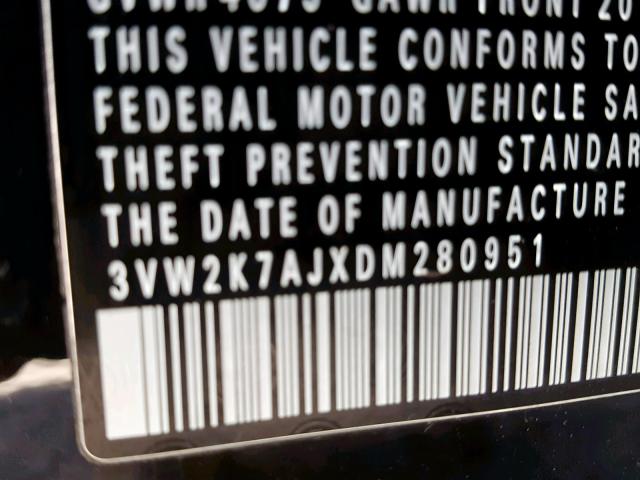 3VW2K7AJXDM280951 - 2013 VOLKSWAGEN JETTA BASE 黑色 照片 10