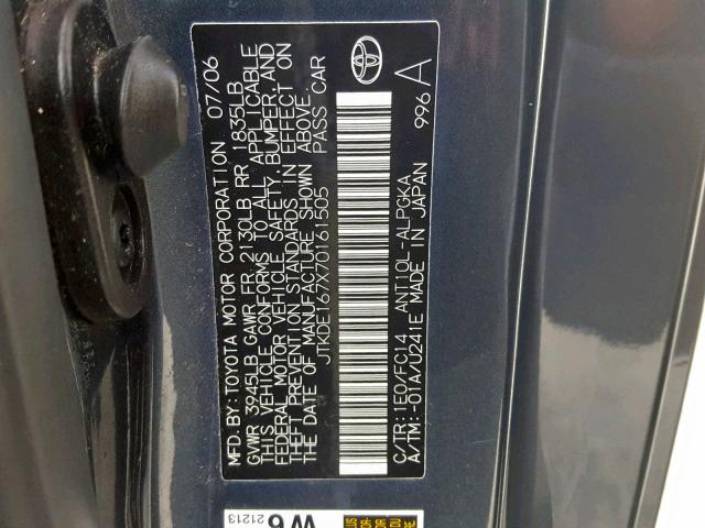 JTKDE167X70161505 - 2007 TOYOTA SCION TC შავი ფოტო 10