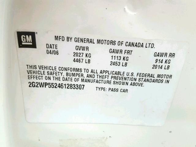 2G2WP552461283307 - 2006 PONTIAC GRAND PRIX WHITE photo 10