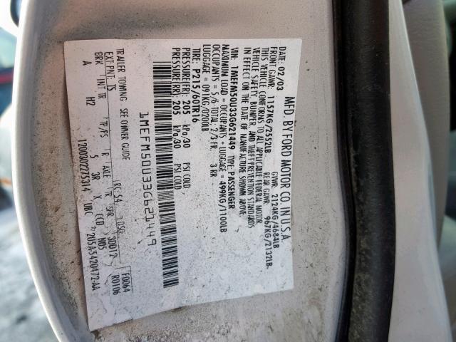 1MEFM50U33G621449 - 2003 MERCURY SABLE GS GRAY photo 10